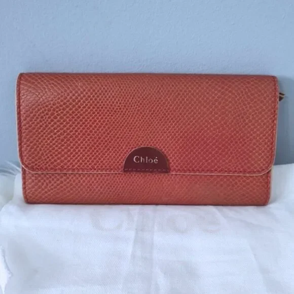 Chloe snake embossed leather flap long wallet w/dusty EUC - Picture 2 of 11